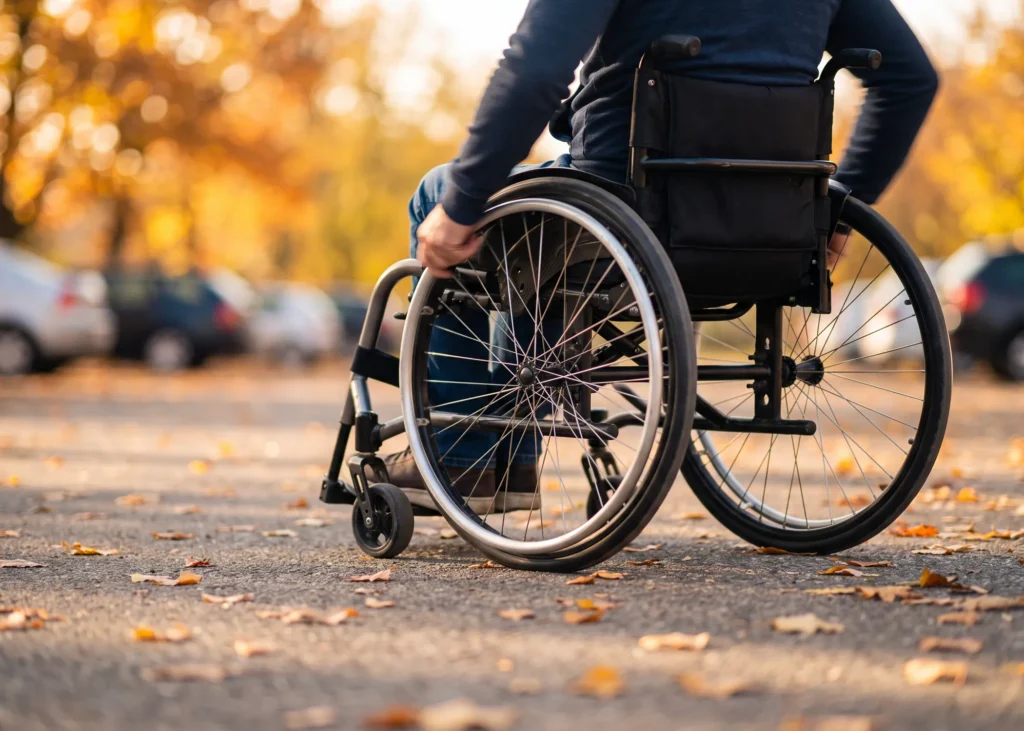 Wheelchair User In A Parking Lot